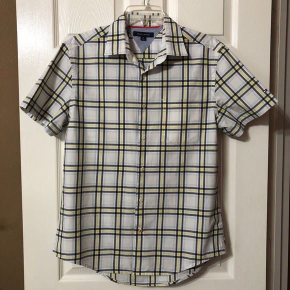 Mens Shirt Tommy Hilfiger Plaid Short Sleeve Button Shirt Size Medium - Picture 1 of 5